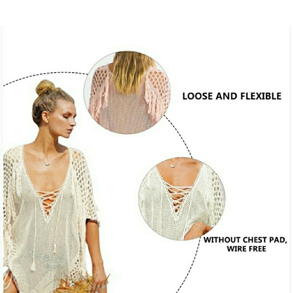 ⭐SALE⭐2  LEFT⭐NEW - BOHO CROCHET & FRINGE COVERUP - Picture 3 of 7